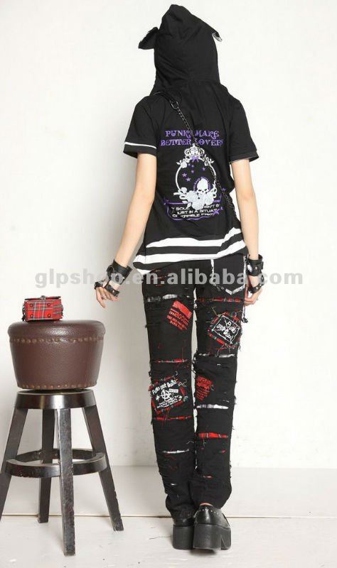 Glpストライプ猫耳・取り外し可能なフーディはゴスパンクエモarmwarmers小さな黒/red71212仕入れ・メーカー・工場
