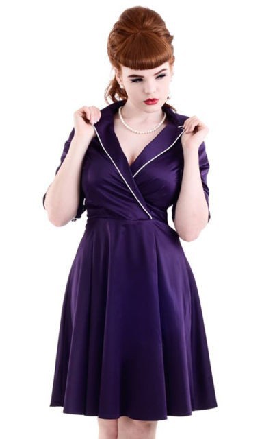 Lady V London Roxie Rocks Purple Vintage Look Dress Rockabilly Pinup 50\'s