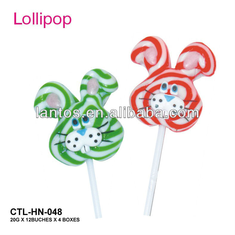 colourful rabit shape hard lollipop candy
