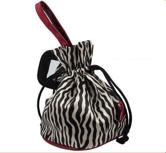 Fashion zebra-stripe cosmetic bag lace-up lady's makeup bag