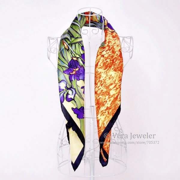FS003211-PL Van Gogh\'s Irises 34 Square 100% Satin Silk Scarf Hand Rolled Edges (7)_conew2