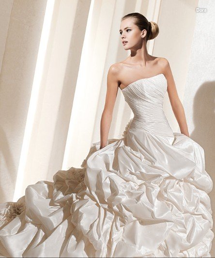 Purple and white wedding dresses Vals Taffeta gown with strapless neckline
