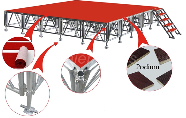 貿易保証安いアルミポータブルステージステージプラットフォームで異なる高さ仕入れ・メーカー・工場