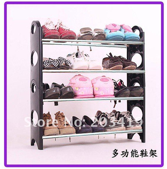 Wholesale retail adjustable four layers shoe rack Stackable Folding shoe shelf Shoe Storage Rack space saver