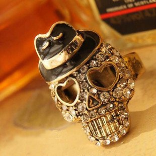Skeleton ring,(mix order) Punk Fashion Rings Skull Head Pirates Caribbean For Cool/Band/Rock/Bar/Pub,Adjustable,Bronze,1143