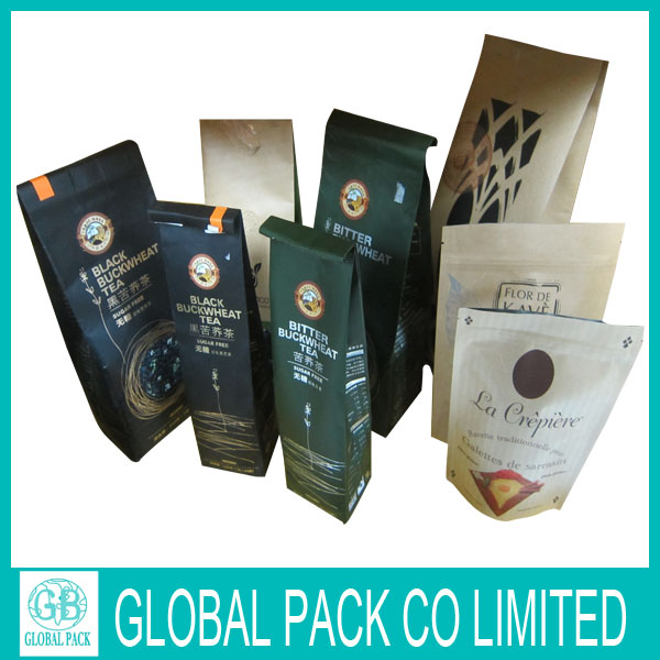 Biodegrable custom paper bag for tea/stand up tea bag/tea packaging bag with ziplock