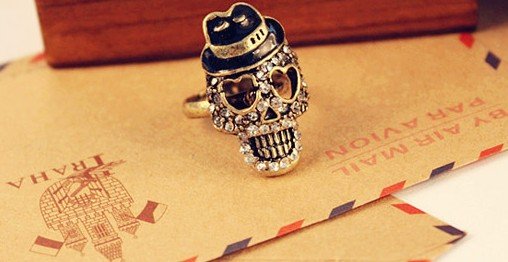 Skeleton ring,(mix order) Punk Fashion Rings Skull Head Pirates Caribbean For Cool/Band/Rock/Bar/Pub,Adjustable,Bronze,1143