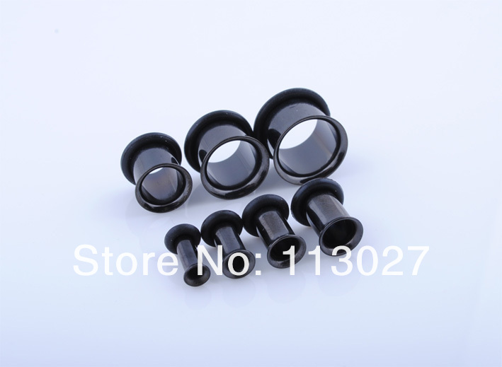 Black Single Flared Plug Cheap Ear Gauges Pugs with O-ring 2.5mm-16mm Mixed...