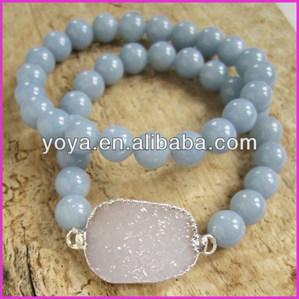 Faceted Goldstone Beaded Druzy Bracelet Stretch Wrap Bracelet.jpg