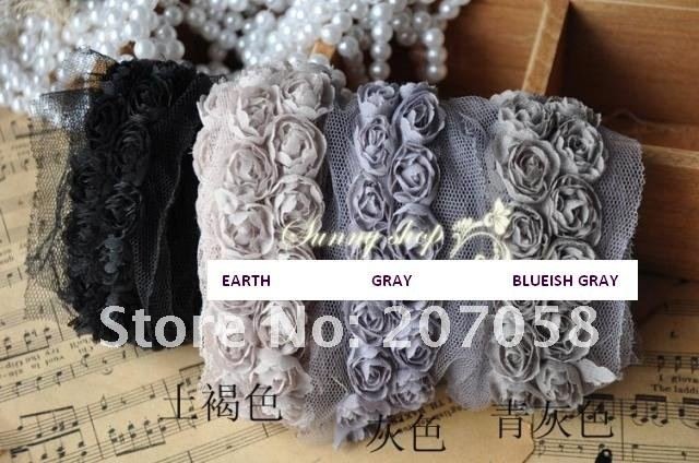Free shipping DIY 3D double row flower lace tape & Ribbon tape