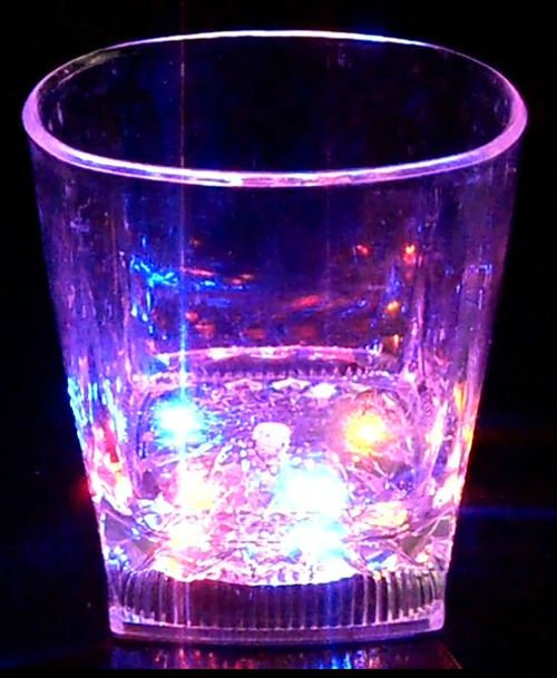 rainbow-color cup Water Activated LED Light-Up blinking Flashing Rocks Glass Barware Lamp Drink Cup