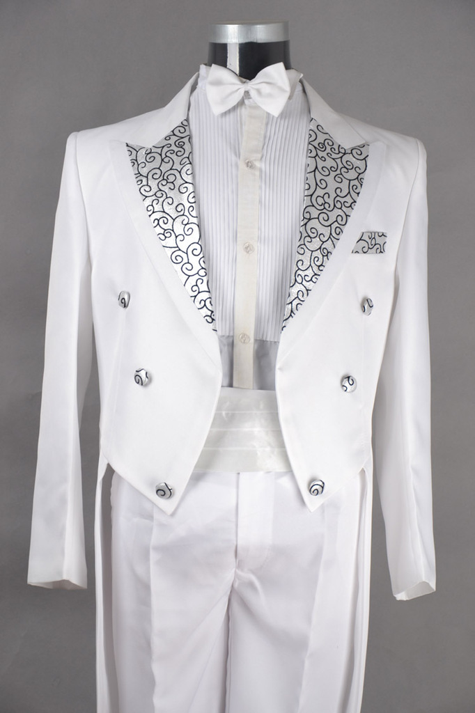 Wholesale Tuxedo Silver Curved Flower Mens White Tuxedo Jacket With