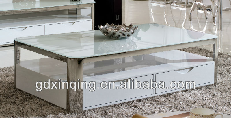 Design moderno bianco temperato tavolino in vetro, in acciaio inox ... Tavolo in vetro temperato bianco