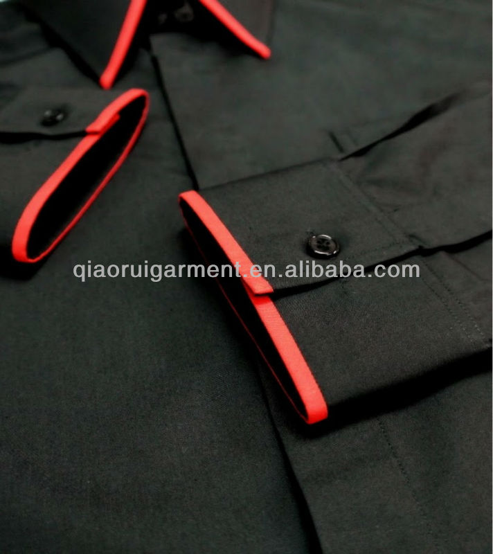 男性の高い襟の黒と白のドレスシャツにトリムcollarpointと袖仕入れ・メーカー・工場