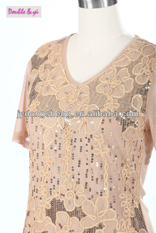 婦人のtシャツ刺しゅう付きs6002#スパンコールフラワー仕入れ・メーカー・工場