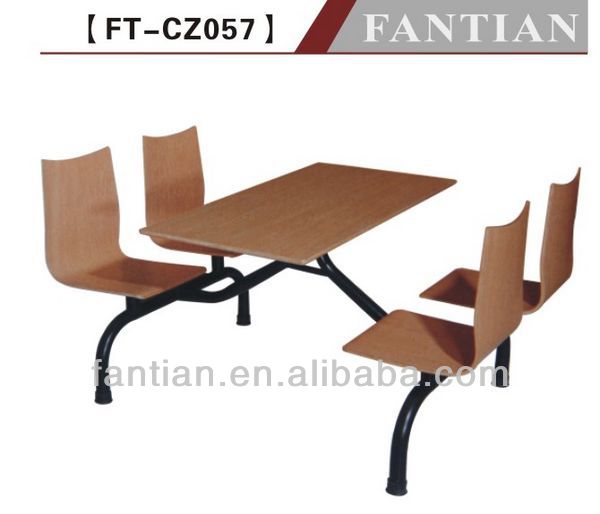 木製のファーストフードのテーブル席の金属の鉄ベース4木製のダイニングテーブルと椅子レストランのセット仕入れ・メーカー・工場