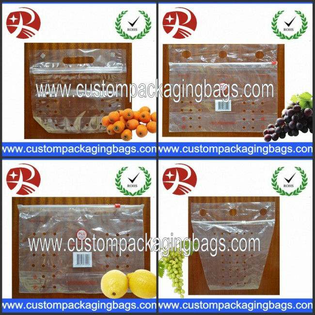 slider ziplock fruit bag with air holes for grape packaging bag