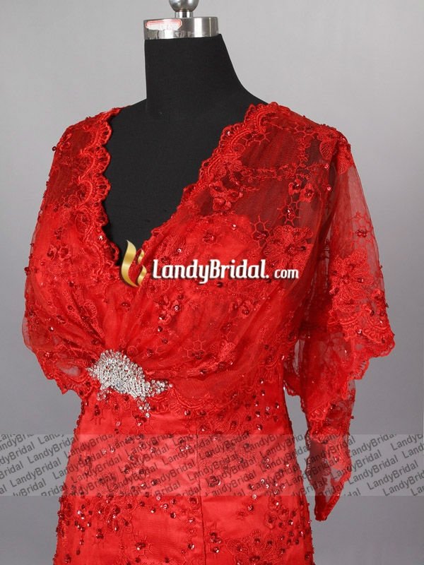 Luxurious Red Lace Covered Satin Wedding DressLB0999 products 