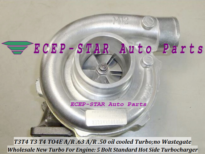 Wholesale T3T4 T3 T4 TO4E 5 Bolt Standard Hot Side; AR63 AR 50 oil cooled Turbo Turbocharger with Gaskets (2)