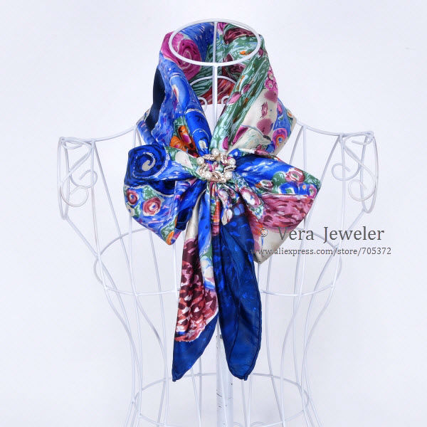 FS021211-BL 600 100% Silk Scarf Square Shawl Summer Scarf Gustav Klimt\'s Virgins Women's Scarf Head Scarves Blue Burgundy (7)