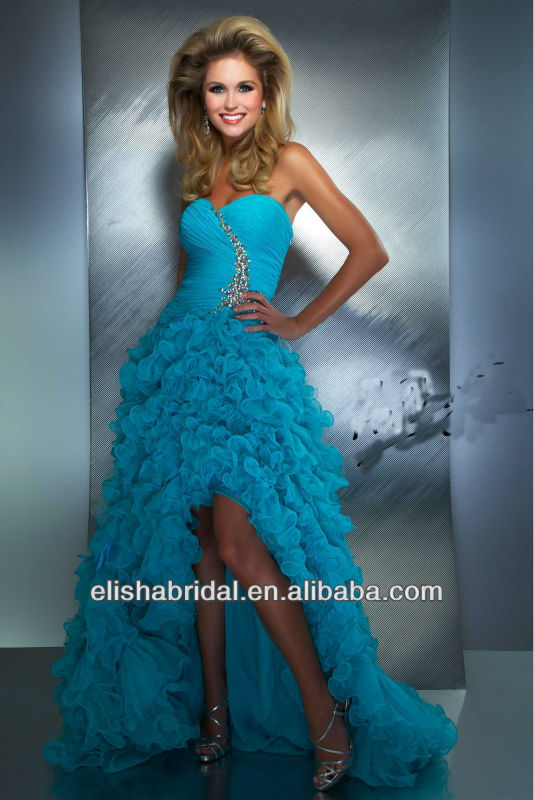 Aqua Color Beaded Rouched Bodice Unique Front Short And Long Train ...