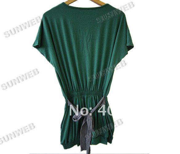 新しいファッションドルマンスリーブ、 女性の女性の半袖カジュアル綿7310バットウィングドレス緑問屋・仕入れ・卸・卸売り