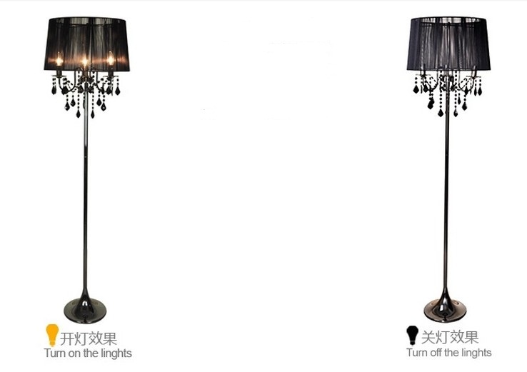 Whole American North Europe Black Pull Silk Lampshade Luxury Crystal Floor Lamp Light Indoor Lighting Fixtures Free