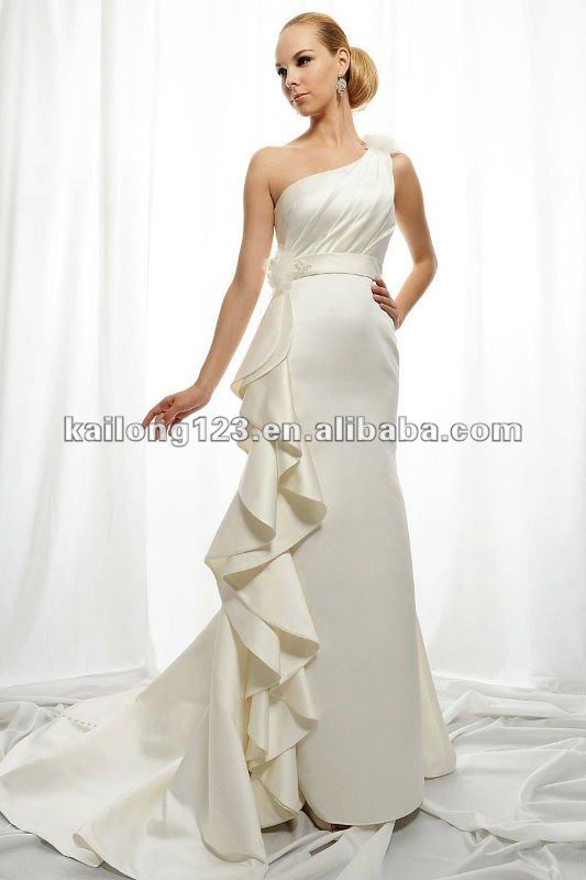 Sexy Oneshoulder Draped Waist Bodice Fit and Flare Wedding Dress 2012