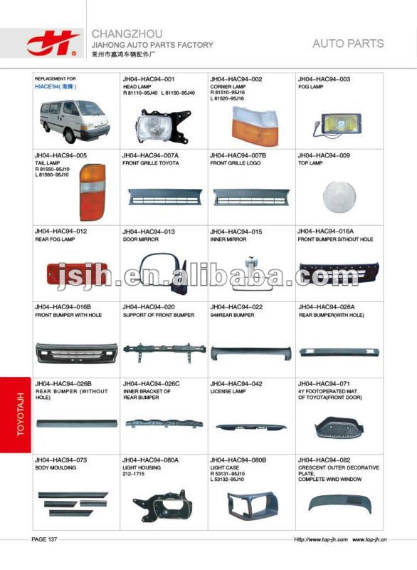 Spare parts for toyota hiace van