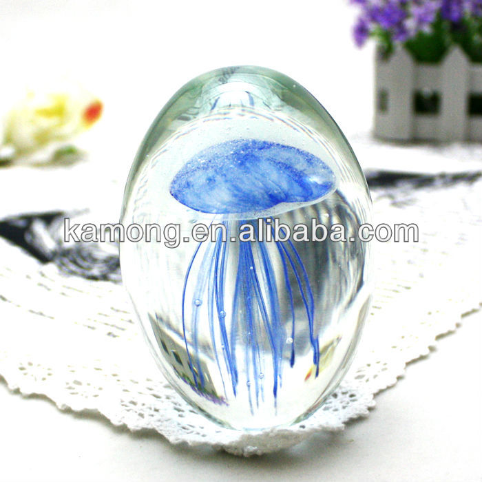 発光jellyfishes手吹きガラス、 暗闇で光るの文鎮、 暗闇で光るjellyfishesガラスの装飾問屋・仕入れ・卸・卸売り