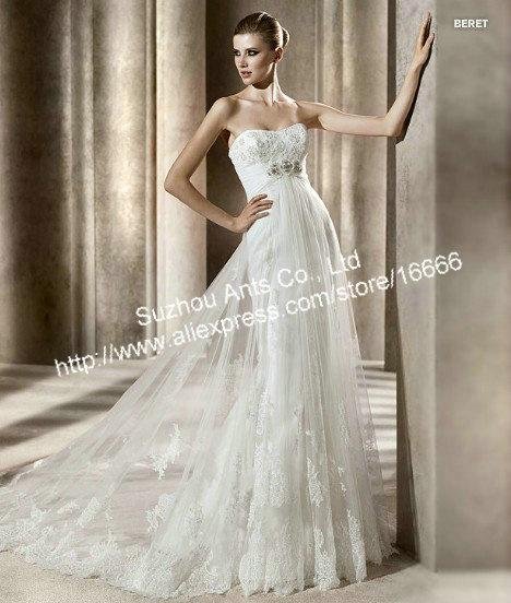 Spanish Lace Wedding Dress Strapless Tulle Bride Formal 2012 Quality Good