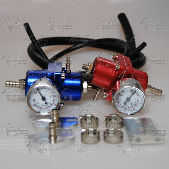 Universal Aluminum Adjustable Fuel Pressure Regulator With Gauge Blue Red DSC_0910