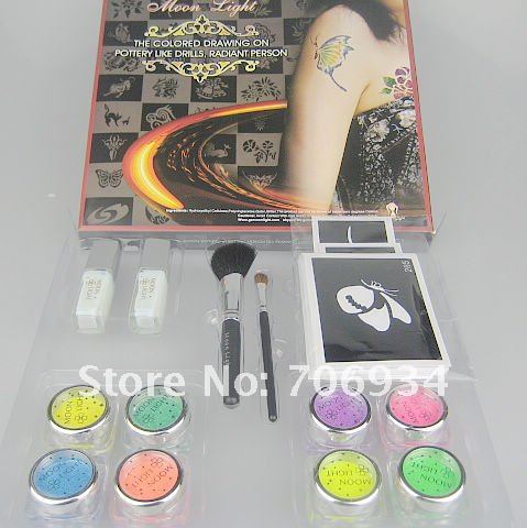 Wholesale glitter tattoo kit 8 Colors Supply Kit Body Painting Tattoo Deluxe Kit Body Art Kit Fluorescent Panting Kit FBK8