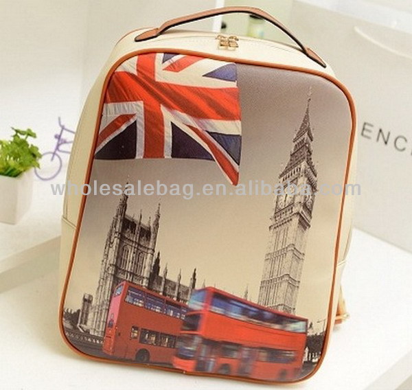 2014 New Design LONDON College Backpack Bag Pu Leather London Theme ...