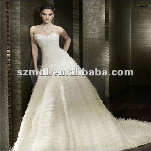 Newest Design Designer White Sheath Beaded Puffy Hemline Wedding Dress 