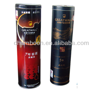 tall round red wine tin box