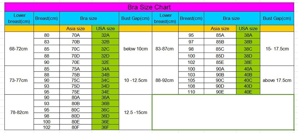 China Bra Size Chart