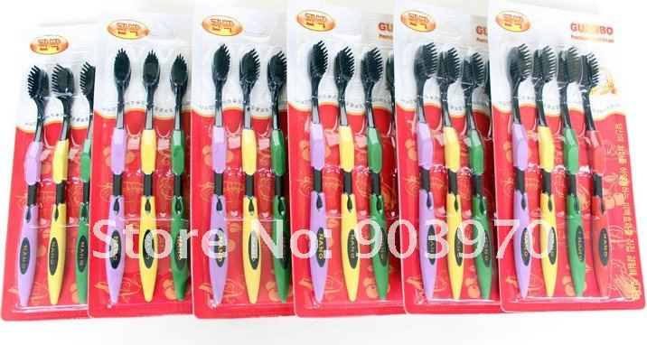 free shipping retail wholesale black nano bamboo Anion Charcoal health dual adult toothbrush high quality 4pcs/set
