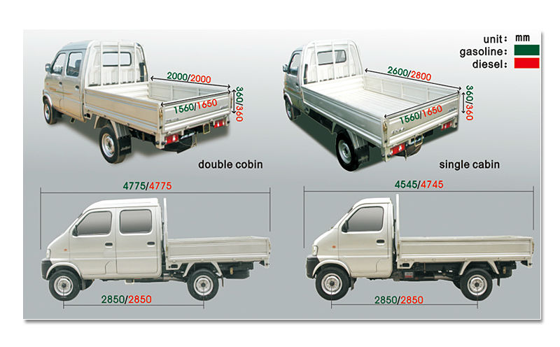 シングルキャビン4x2のトラックのガソリンミニ中国の光問屋・仕入れ・卸・卸売り