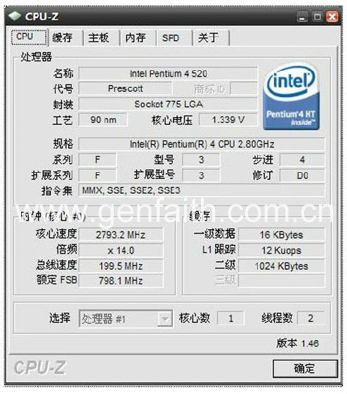 INTEL SL7PR PENTIUM 4 2.8GHz 1 MB 800MHz P4-520