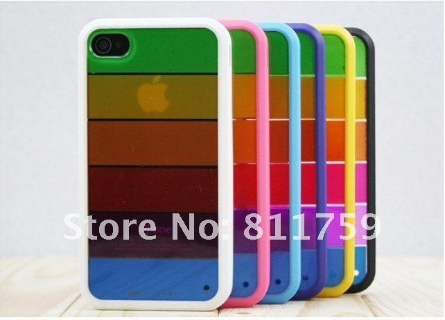 Free shipping 100pcs/lot Silicon Rainbow Shell Cover Case for iphone 4s Soft back case cover for Apple iphone 4 4s/4g