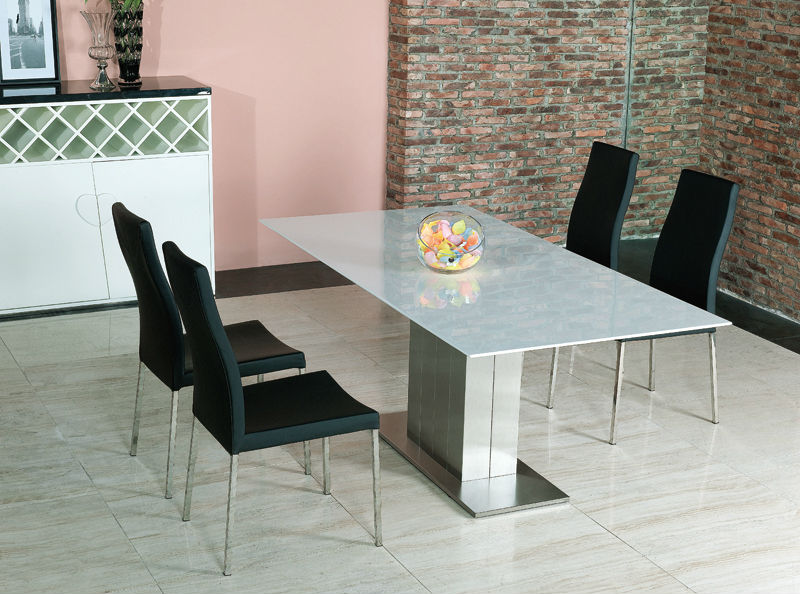 Blanco extensión de comedor de mármol mesa de madera de vidrio ... Sillas y mesas de madera blanco