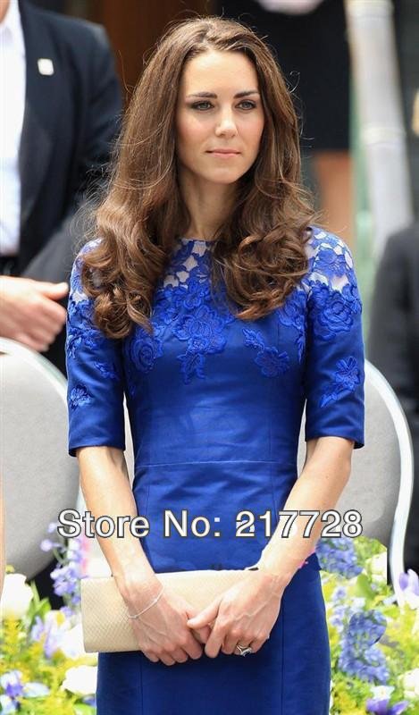 2012 Kate Middleton Dresses Half Sleeve Jewel Knee Length Lace Royal ...