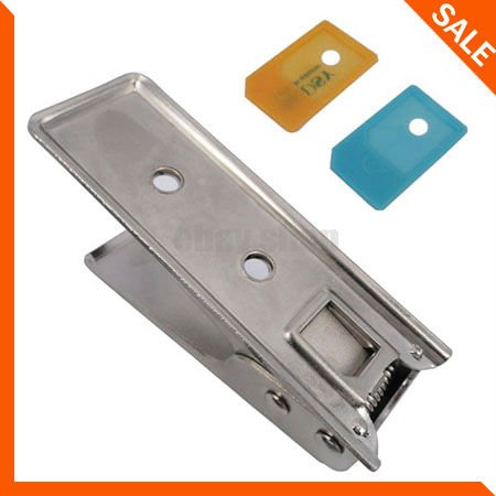 Free shipping Silver Steel Micro Sim Card Cutter +2pcs Blue Adapter for IPad iPhone 4 4G