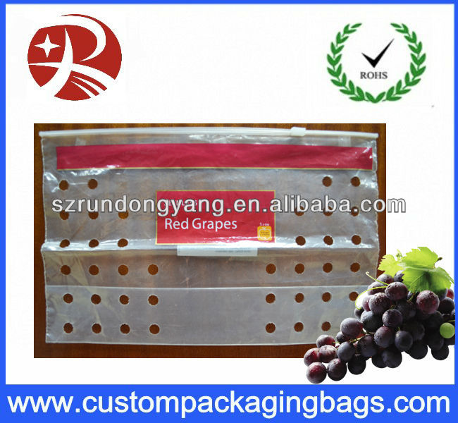 slider ziplock fruit bag with air holes for grape packaging bag