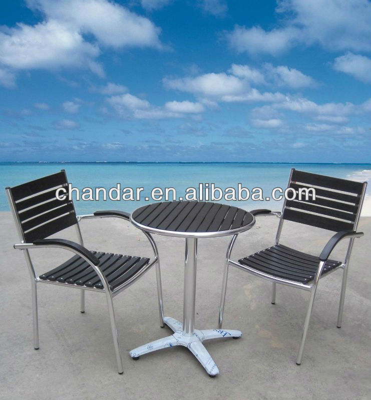 Black Plastic Wood Top Aluminum Chair Patio Furniture