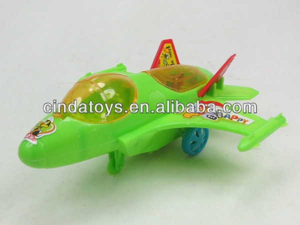 Cheap pull string plane with light plastic candy toys gift