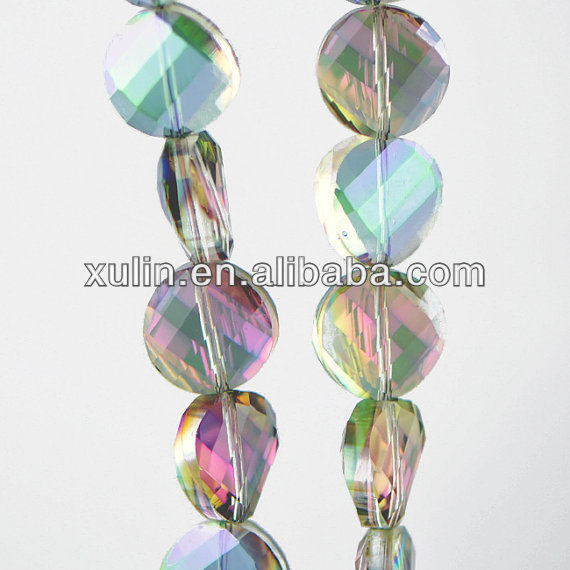 Crystal Twist Faceted Coin Glass beads Champagne Sparkle