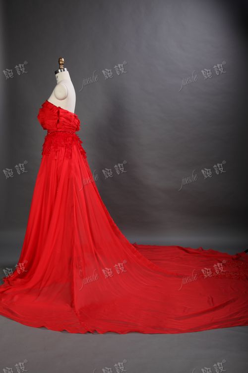 驚くべき長いドレス高スプリット赤2013アップリケシフォンドレスの夕方問屋・仕入れ・卸・卸売り
