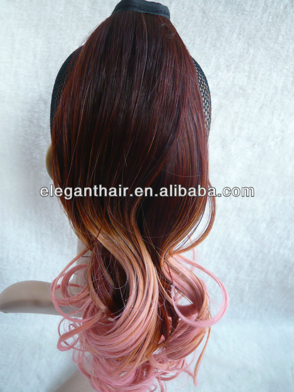 made in qingdao company red wine synthetic hair ponytail with cheap price for wholesale